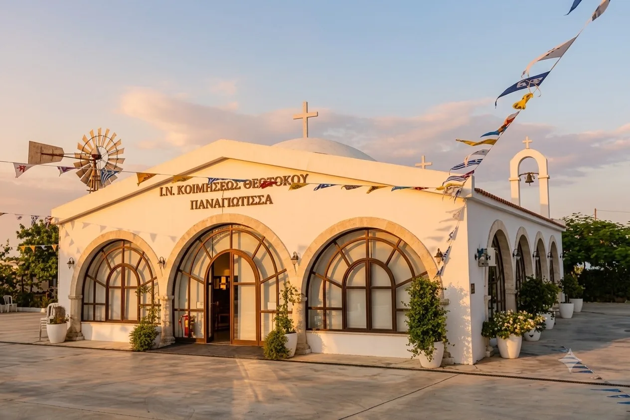 Ο Ιερός Ναός Παναγίας Παναγιώτισσας στον Πρωταρά, λουσμένος στο απογευματινό φως